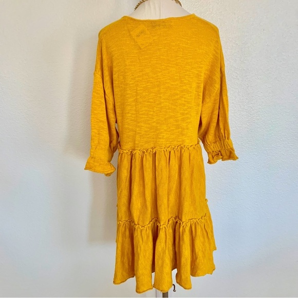 FREE PEOPLE Marykate Golden Yellow Tiered Sweater Flowy Ruffle Mini Dress - Picture 6 of 15